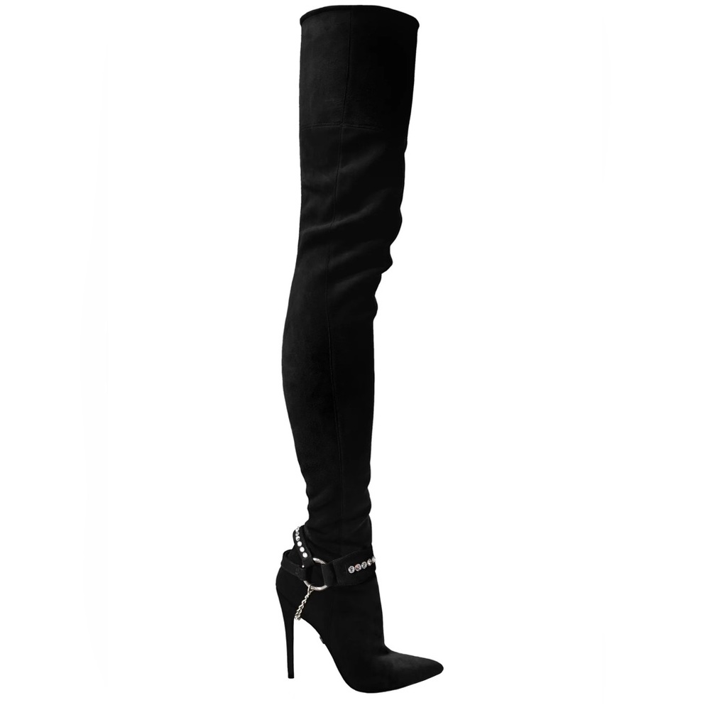 Monika Chiang - LACIA BLACK STRETCH SUEDE THIGH-HIGH BOOTS